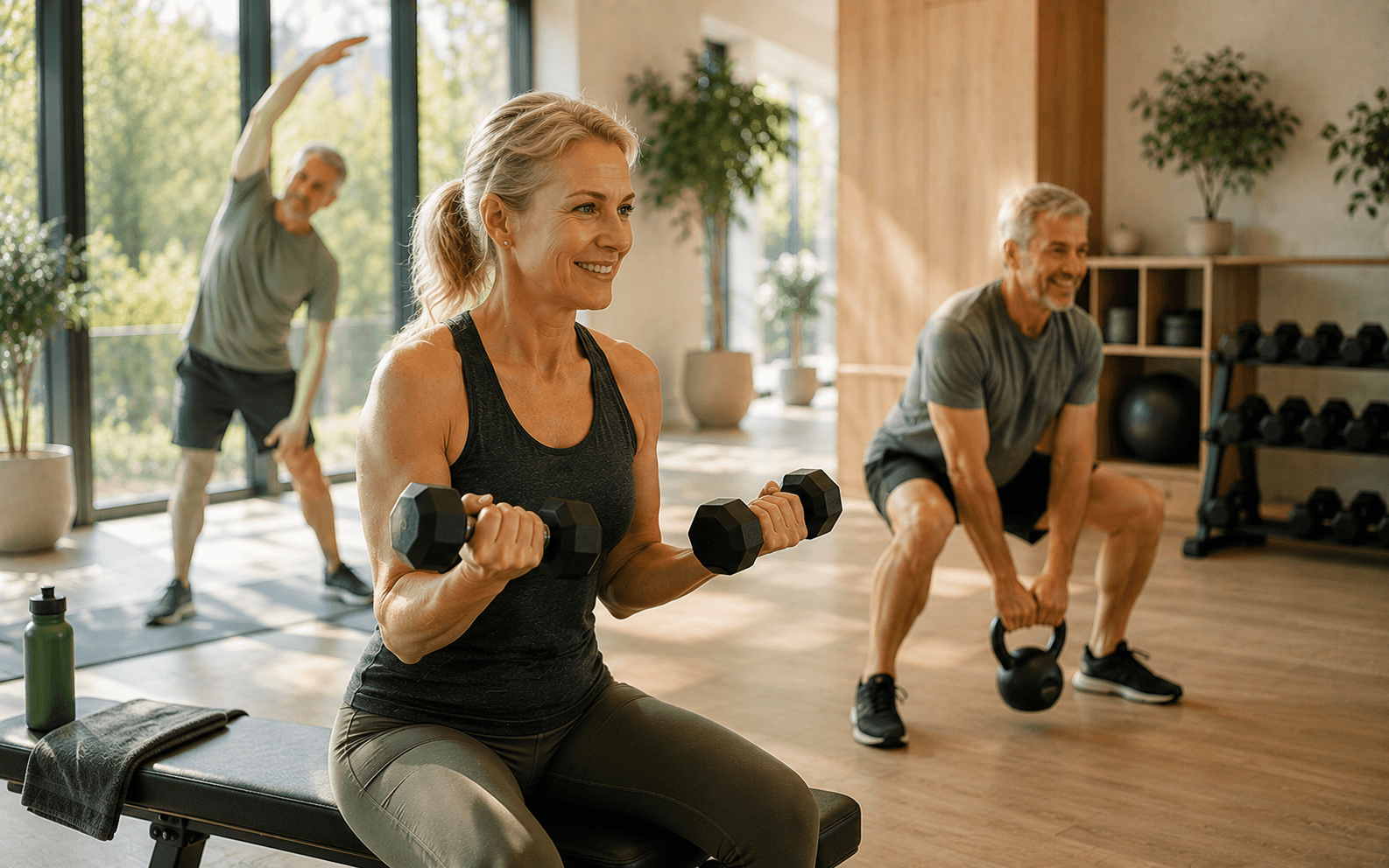 Actieve vijftigplussers die samen trainen met gewichten